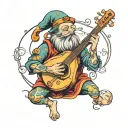 whimsical bard playing a magical instrument tattoo design idea