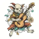 whimsical bard playing a magical instrument tattoo design idea