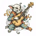whimsical bard playing a magical instrument tattoo design idea