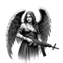 29 with an angel holding an AK 47 tattoo design idea