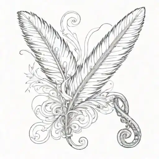 g clef and literature feather tattoo design idea