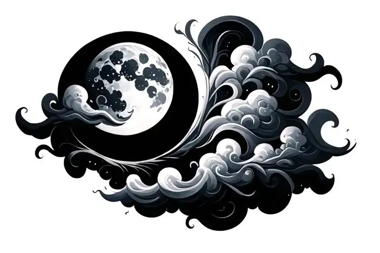 swirl clouds and moon tattoo design idea