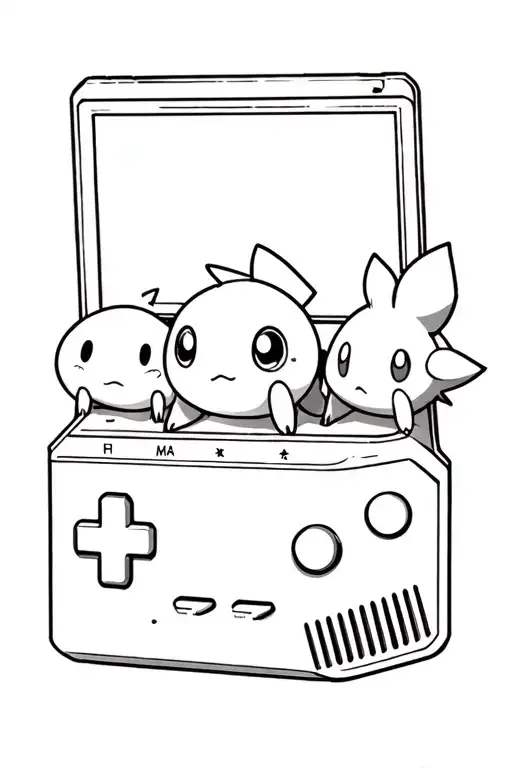 the Pokemon mudkip, treeko, and torchic coming out of a gameboy tattoo design idea