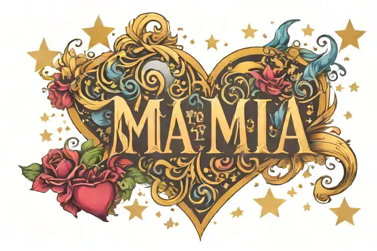 1. Maintain and expand existing design: • The “Mia san Mia” lettering and the five stars could be used as a heart tattoo design idea