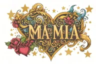 1. Maintain and expand existing design: • The “Mia san Mia” lettering and the five stars could be used as a heart tattoo design idea
