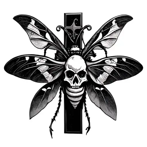 death head moth on a cross tattoo tattoo design idea