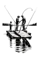 dad and sons fishing on dock tattoo design idea