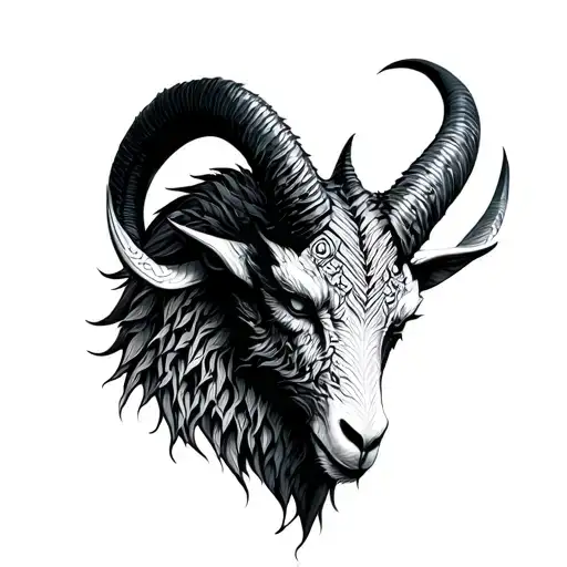 devil goat horns bahamut head tattoo design idea