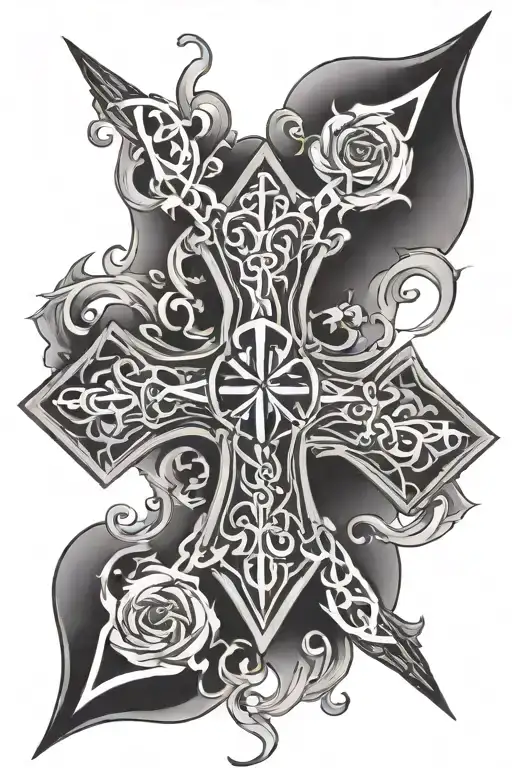 cross and cancer survivor symbol intertwined tattoo design idea