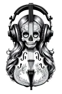 sugar skulls embedded in a cello headphones and a lady's tattoo design idea