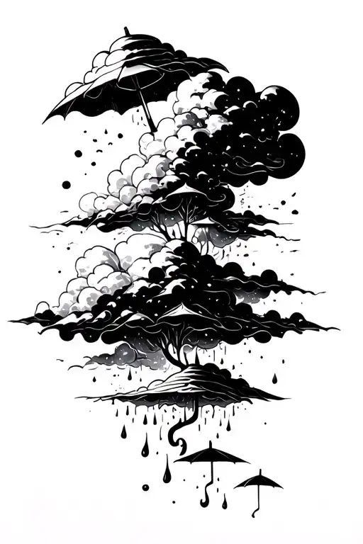 rain cloud and umbrel tattoo design idea