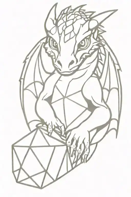 dragon hugging d20 dice tattoo design idea