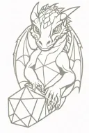 dragon hugging d20 dice tattoo design idea