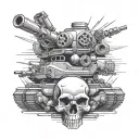 skull and army tank surrounded by bullets   tattoo design idea