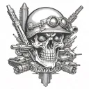 skull and army tank surrounded by bullets   tattoo design idea