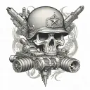 skull and army tank surrounded by bullets   tattoo design idea