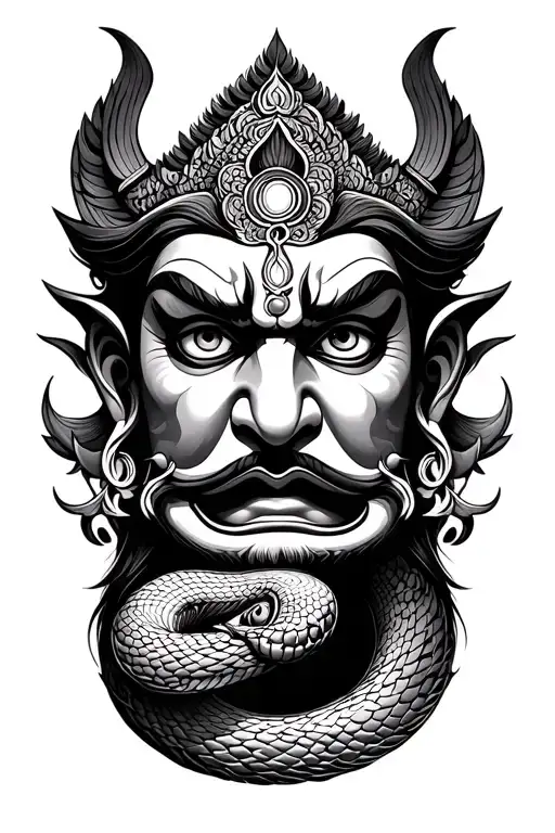 Symbol Snake and Bhairav only face tattoo design idea