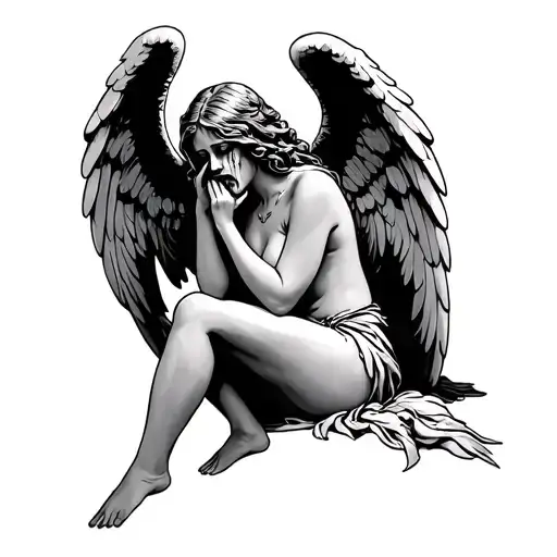 crying angel sitting tattoo design idea