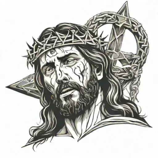  image of Jesus With bleeding with the Crown of thorn on, while crying blood as well as well as whip lashes on his face  tattoo design idea
