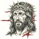  image of Jesus With bleeding with the Crown of thorn on, while crying blood as well as well as whip lashes on his face  tattoo design idea
