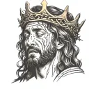  image of Jesus With bleeding with the Crown of thorn on, while crying blood as well as well as whip lashes on his face  tattoo design idea