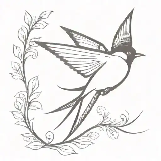 swallow tattoo ; stylization ; medium complexity ; dynamics ; black, white and red ; sharp corners ; clear outline ; whi tattoo design idea
