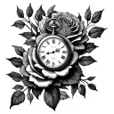 roses and pocket watch neo trad tattoo design idea