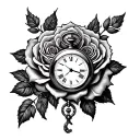 roses and pocket watch neo trad tattoo design idea