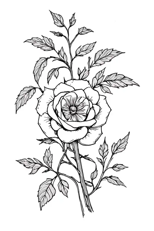 flowers and vines that represent endometriosis survivor Gemini rose tattoo design idea