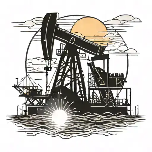 An oil rig with the sun setting behind it, symbolizing your occupation in oil and gas sales tattoo design idea
