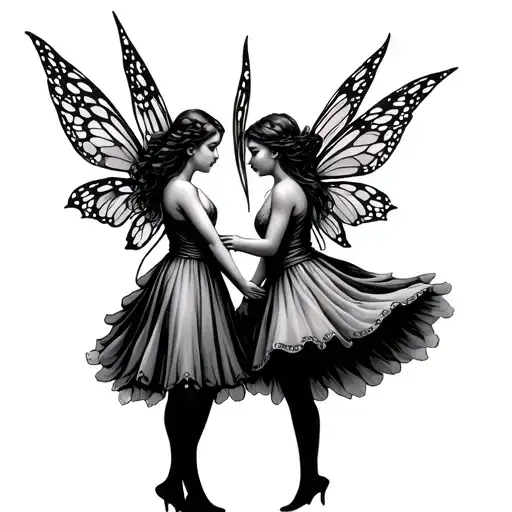 innocent fairies flying holding hands tattoo design idea