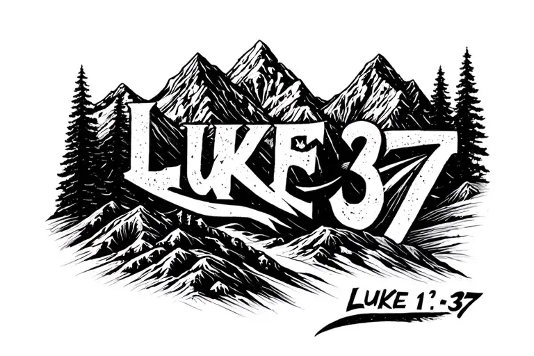 "Luke 1:37" Mountain range tattoo design idea