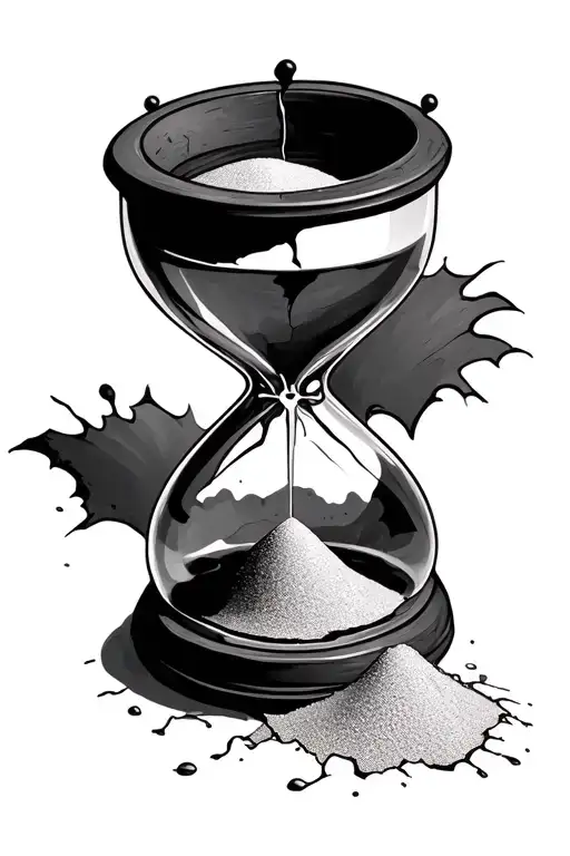 cracked hourglass with sand coming out the bottom tattoo design idea