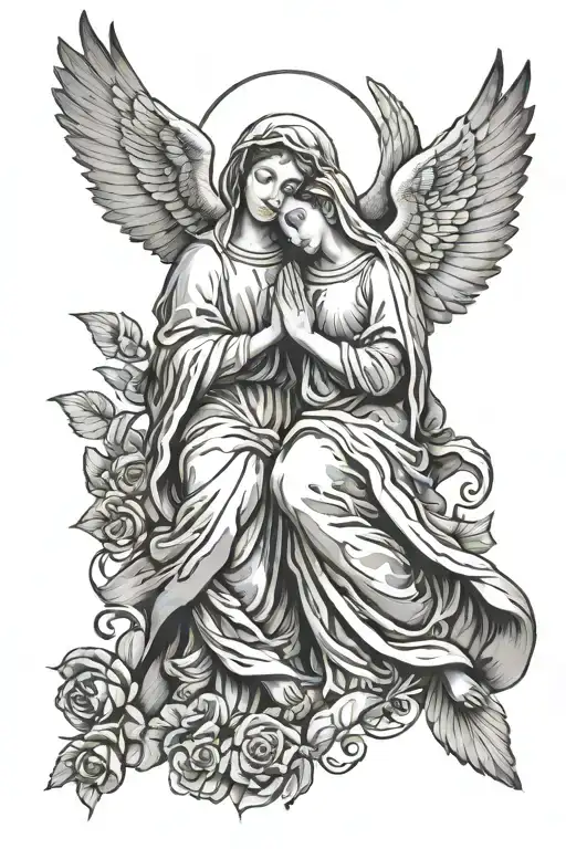 holy mary 2 doves tattoo design idea