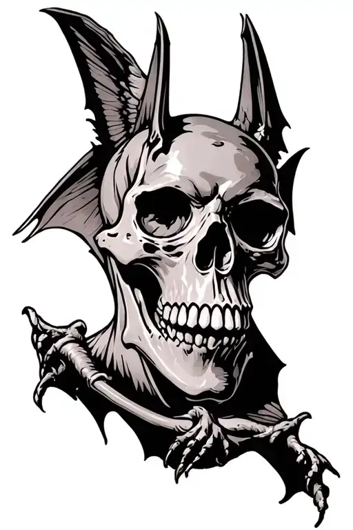 fruit bat winged skull tattoo design idea