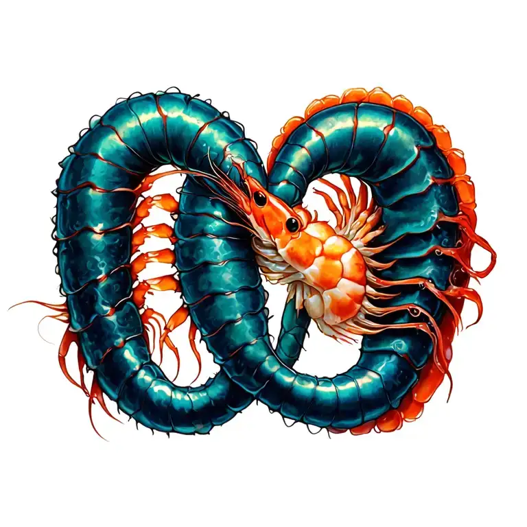 shrimp and eel shaped like heart intertwined tattoo design idea