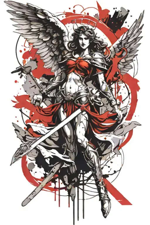 St Michael Archangel Female Angel holding sword tattoo design idea