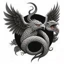 Phoenix and snake trying to bite him tattoo design idea