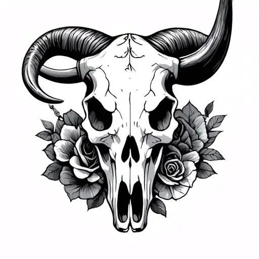 long horn cow skull with a sugar skull like print  tattoo design idea