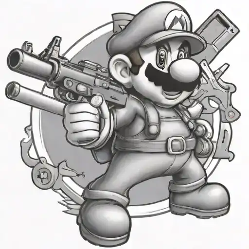 Mario holding rifle tattoo design idea
