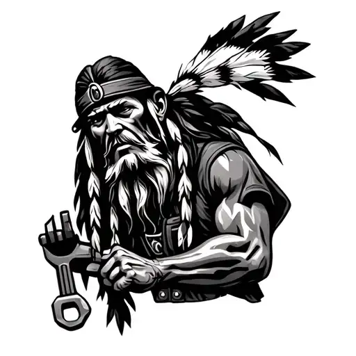 "Indigenous Plumbing " dread native American plumber holding a wrench tattoo design idea