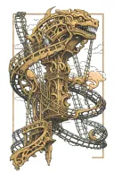 roller coaster athena scale sword piercing tattoo design idea