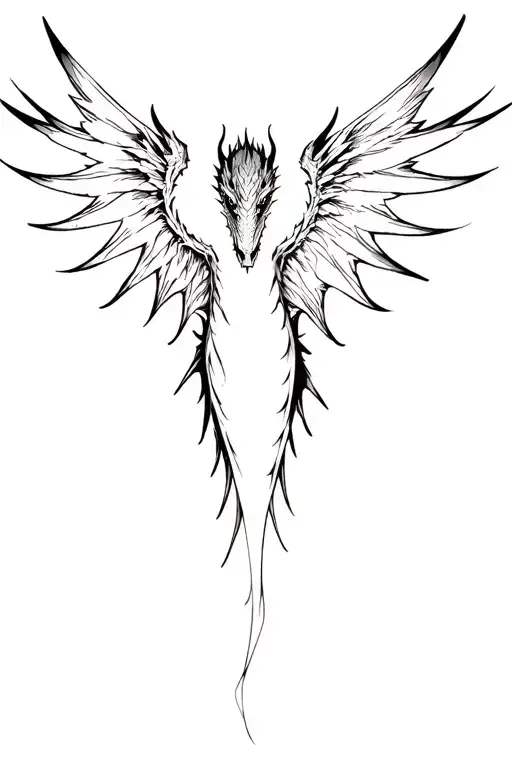 western black dragon full body wings outstretched tattoo design idea