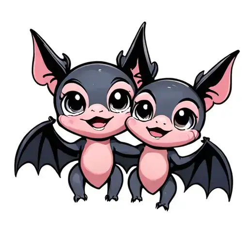 two cute disney looking female bats with big eyes that are hugging tattoo design idea