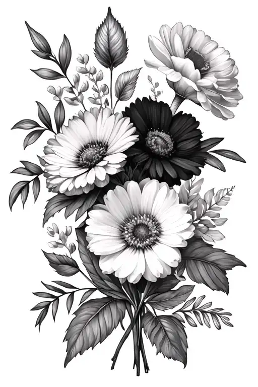 january february march and july birth flower bouquet tattoo design idea