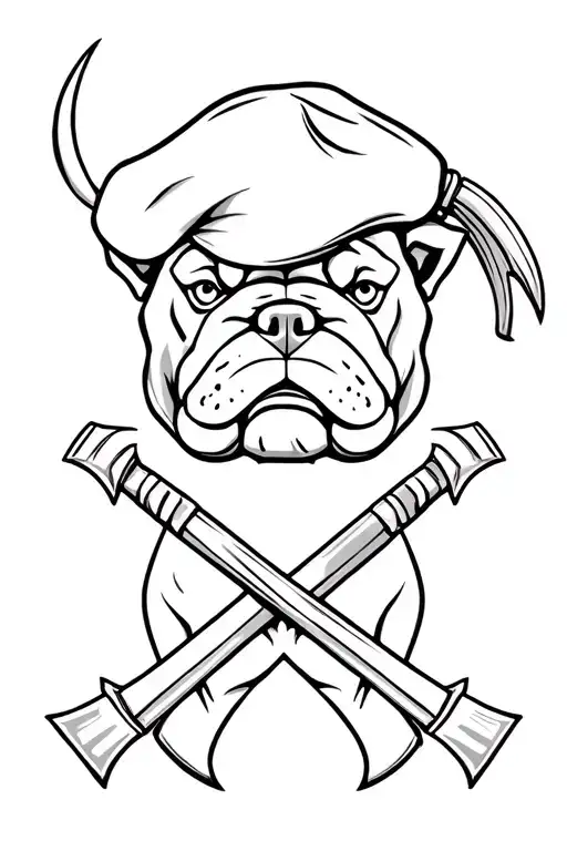 army, bulldog,beret, crossed tomahawks, ford tattoo design idea