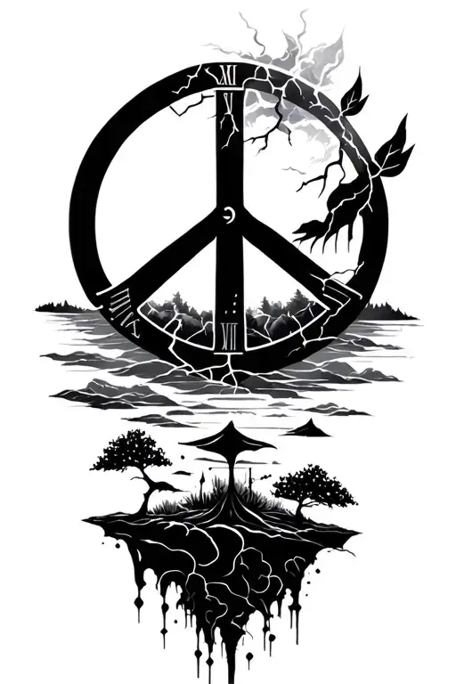 peace and lightining storm and time and nature tattoo design idea