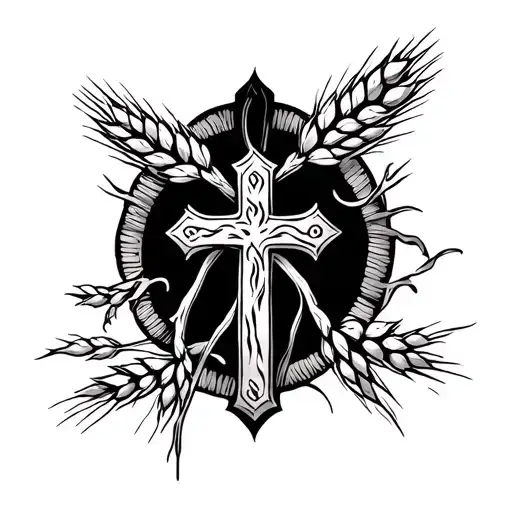 Cross with Vines. and Wheat in the Back tattoo tattoo design idea