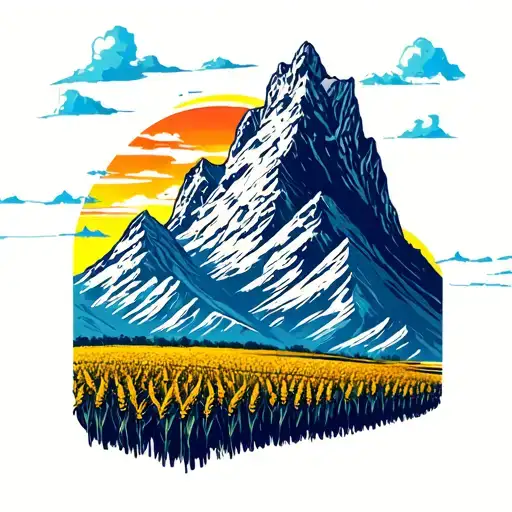 mountain with cornfield tattoo design idea