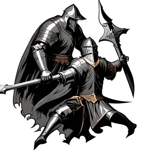 a knights fighting a viking but its a brutal and equal battle tattoo design idea